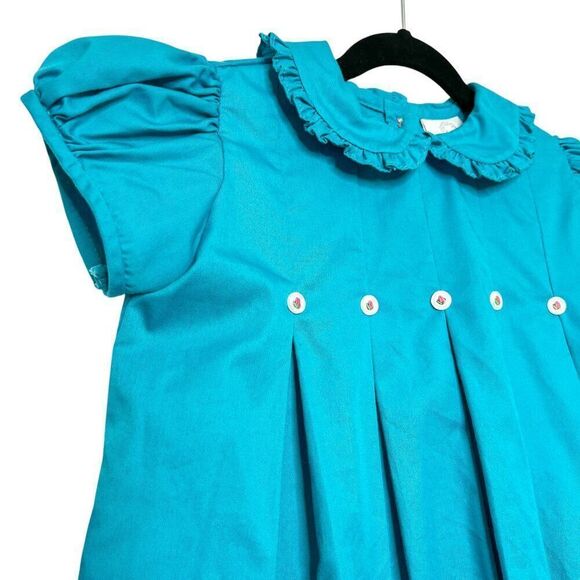 New! The Proper Peony Teal Pleated Pan Collared Spring Easter Dress Size 5 - Picture 2 of 6